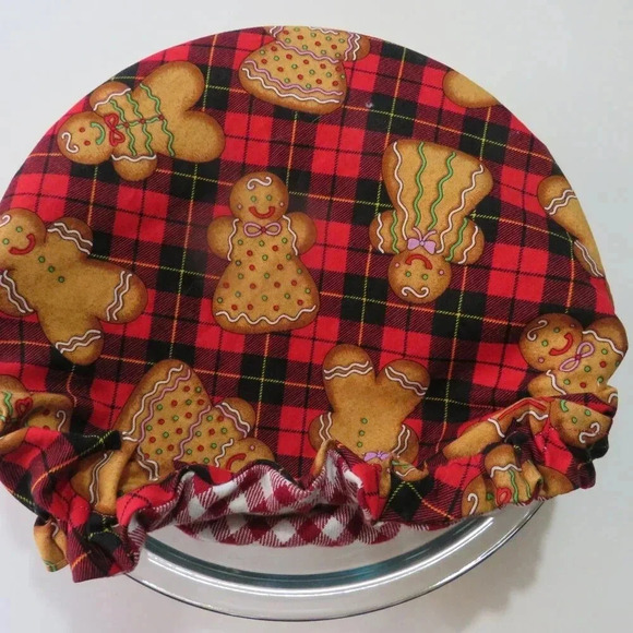 Kitchenaid Bowl Cover Reversible Christmas Gingerbread Men Cookies Red Gingham - Picture 4 of 5